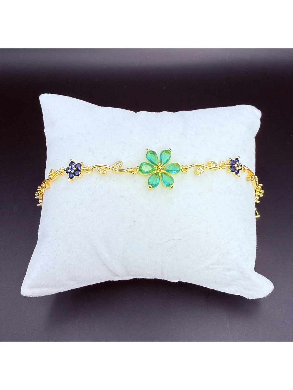 candy+clover teal green and blue sakura flower vine gold tone bracelet